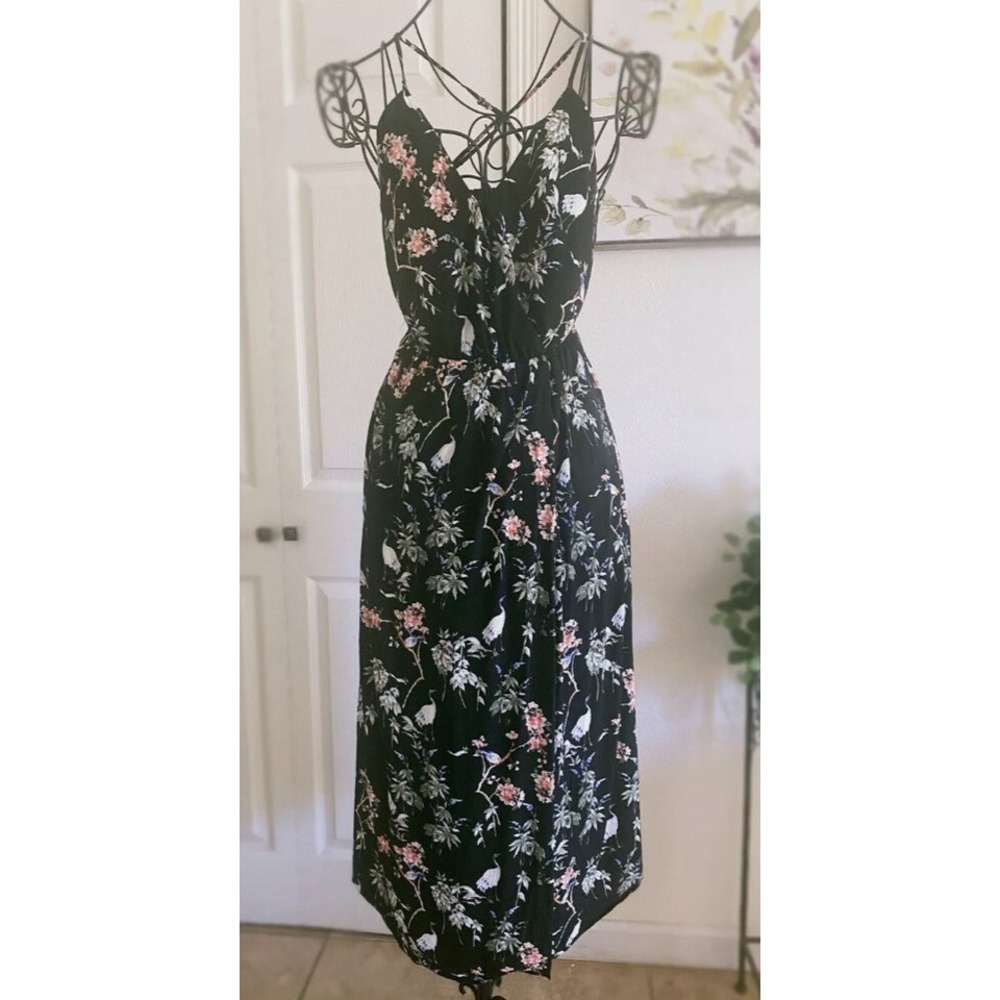 BANANA REPUBLIC Bird Flower Print Wrap Summer Sun Dress Bird Print Size 14